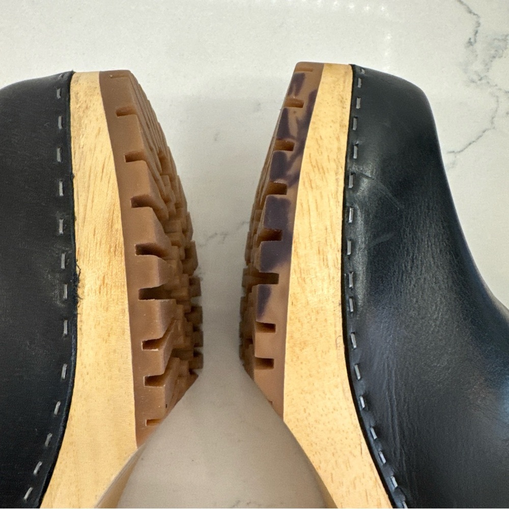New MIA Clogs ‘Josi’ Women's Black Leather Boots with Sheep Fur Lining wood heel - Picture 8 of 11